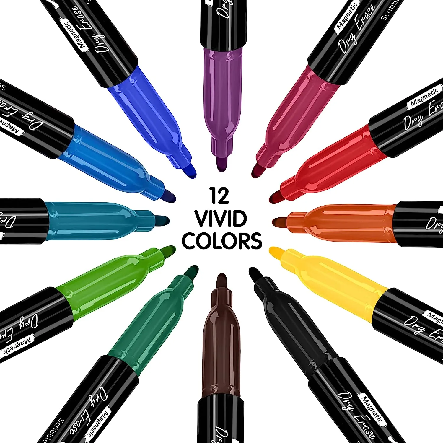 12 pack Magnetic Fine Tip Dry Erase Color Markers