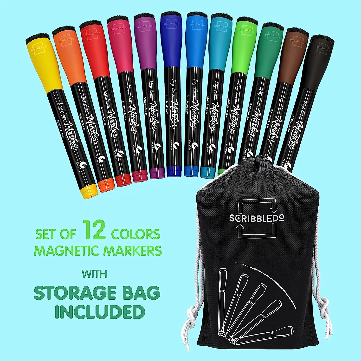 12 pack Magnetic Fine Tip Dry Erase Color Markers