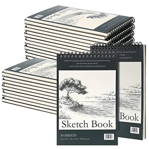 20 Pcs 5.5'' x 8.5'' Top Spiral Bound Sketch Pad 30 Sheet Each(68lb/100gsm), Sketching Drawing Pad Artist Sketch Pad Kids Drawing Paper Art Sketchbook for Charcoal Graphite Painting Writing Supplies