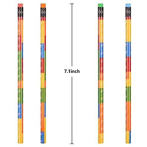 200 Pieces Building Block Wood Pencils Colorful Round Pencils with Top Erasers Kids Birthday Goody Bag Bulk Filler for Exams, School, Office, Sketching and Learning Activities (200)