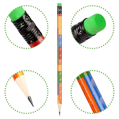 200 Pieces Building Block Wood Pencils Colorful Round Pencils with Top Erasers Kids Birthday Goody Bag Bulk Filler for Exams, School, Office, Sketching and Learning Activities (200)