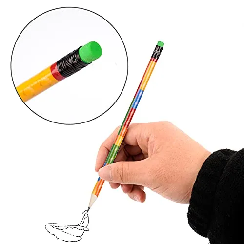 200 Pieces Building Block Wood Pencils Colorful Round Pencils with Top Erasers Kids Birthday Goody Bag Bulk Filler for Exams, School, Office, Sketching and Learning Activities (200)