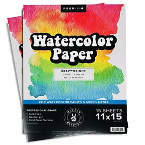 2Pk Watercolor Paper for Water Color Paint and Water Colors Markers and Pens 11" x 15" - 15 Sheets