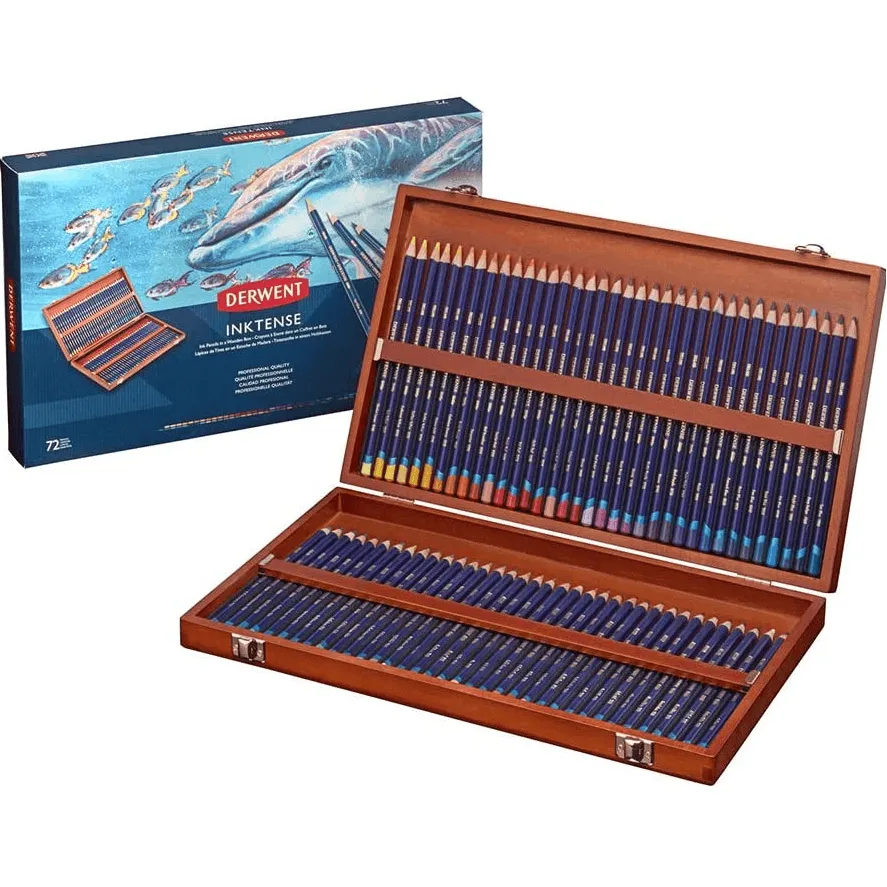 72 Derwent Inktense Coloured Pencils Mix With Water Professional Wooden Box Set