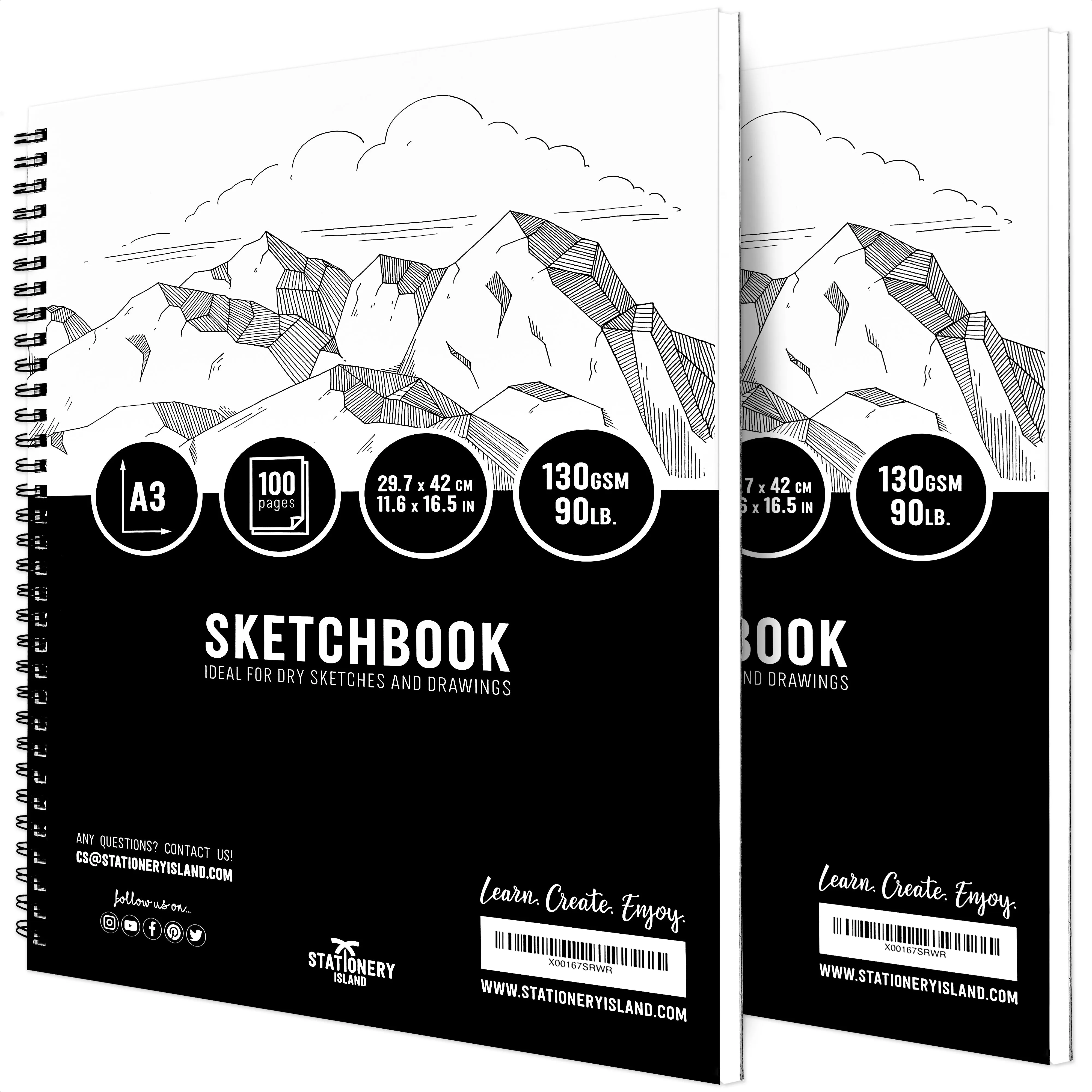 A3 Spiral Bound Sketchbook - 100 Pages - Pack of 2