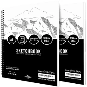 A3 Spiral Bound Sketchbook - 100 Pages - Pack of 2