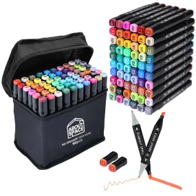 ABOUT SPACE Dual Tip Art Markers 60 Colours With Carrying Case For Painting Sketching Calligraphy Drawing Odorless&Non Toxic Twin Head Permanent Colouring Markers For Kids Adult Beginners|Assorted