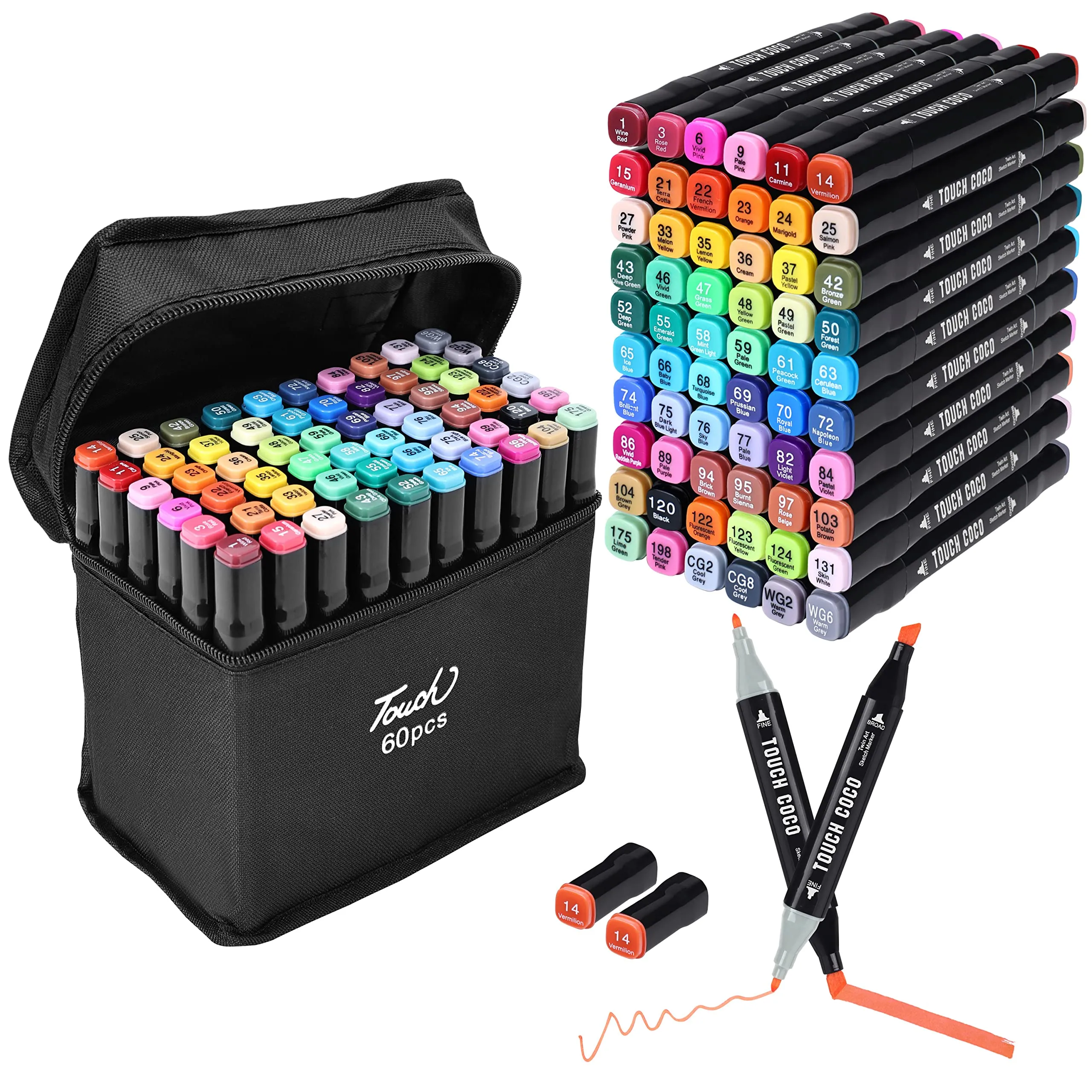 ABOUT SPACE Dual Tip Art Markers 60 Colours With Carrying Case For Painting Sketching Calligraphy Drawing Odorless&Non Toxic Twin Head Permanent Colouring Markers For Kids Adult Beginners|Assorted