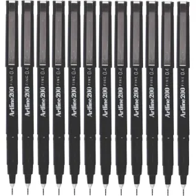 Artline 200 Fineliner Felt Tip Pen 0.4mm Black Box 12 Bulk