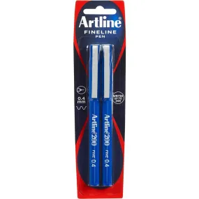 Artline 200 Fineliner Pen 0.4Mm Blue Pack 2