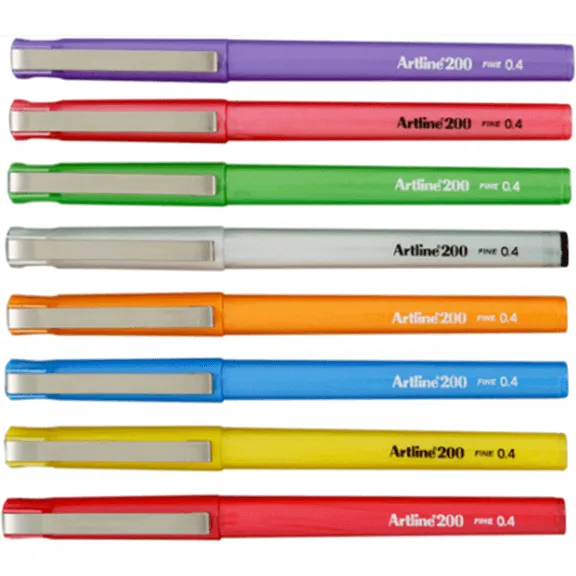 Artline 200 Fineliner Pen 0.4mm Bright Assorted Colours Hard Case Pack 8