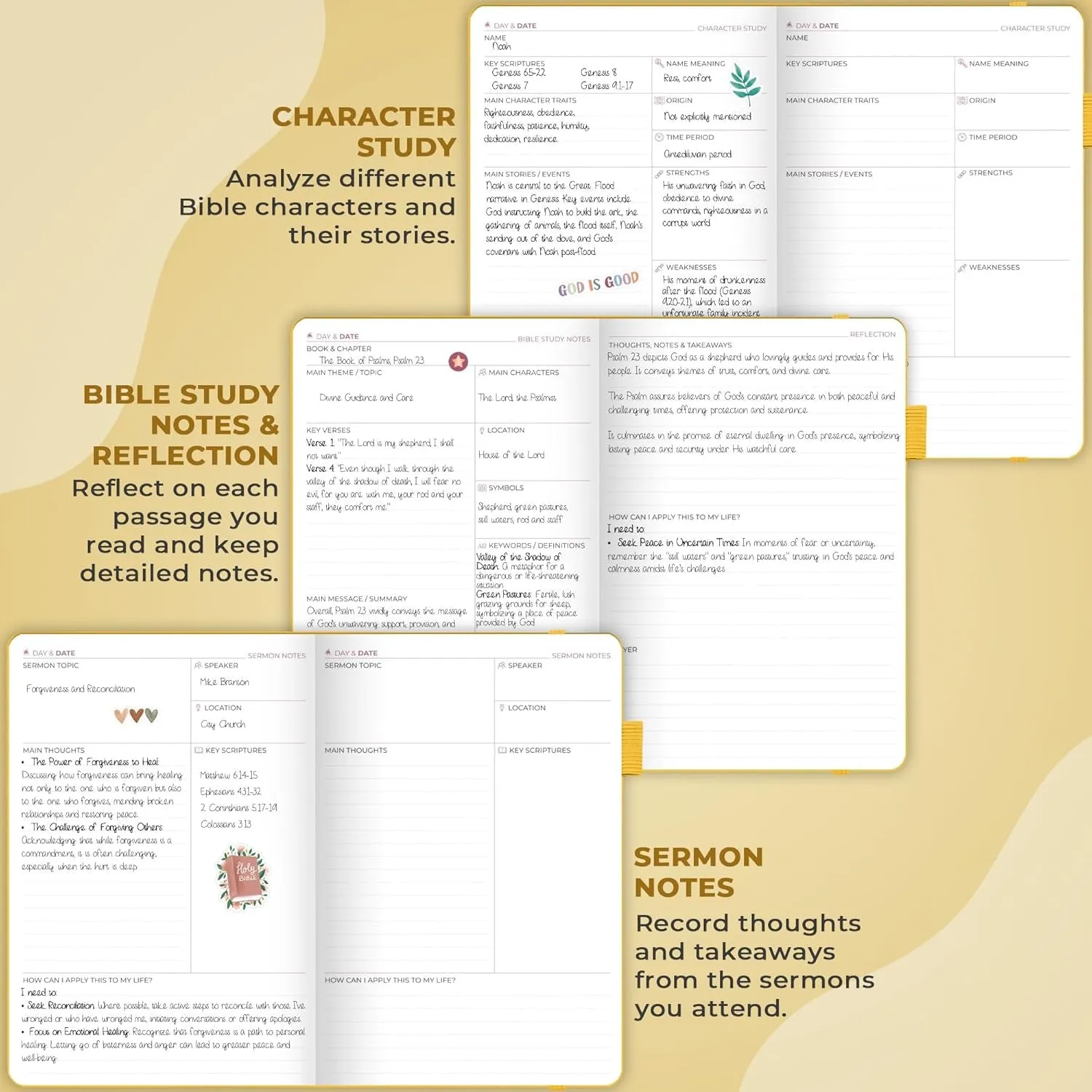 Bible Study Journal – Church Notes Notebook – Note Taking & Journaling Kit – Faith Based Religious Gifts & Accessories (Amber Yellow)