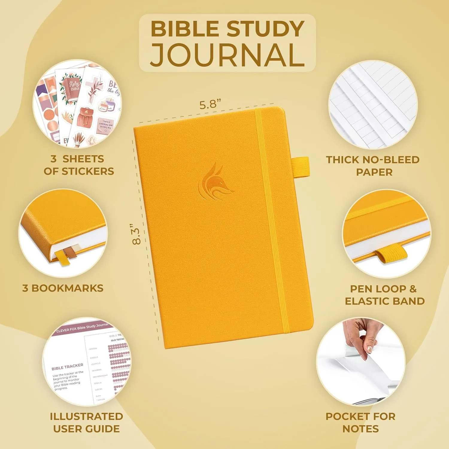 Bible Study Journal – Church Notes Notebook – Note Taking & Journaling Kit – Faith Based Religious Gifts & Accessories (Amber Yellow)