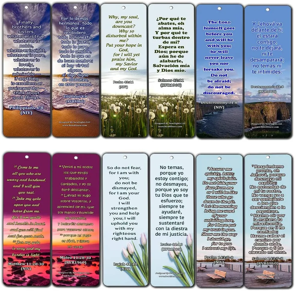 Bilingual Encouraging Bible Verses Bookmarks - Overcome Depression (30 Pack) - Handy Bible Scriptures About About Fighting Depression in the Bible Perspective