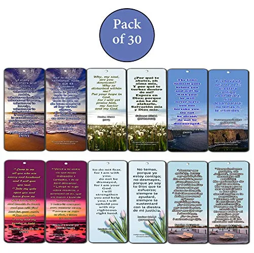 Bilingual Encouraging Bible Verses Bookmarks - Overcome Depression (30 Pack) - Handy Bible Scriptures About About Fighting Depression in the Bible Perspective
