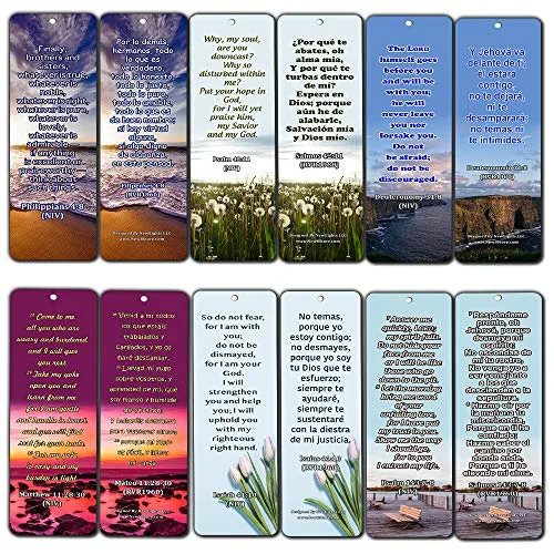 Bilingual Encouraging Bible Verses Bookmarks - Overcome Depression (30 Pack) - Handy Bible Scriptures About About Fighting Depression in the Bible Perspective