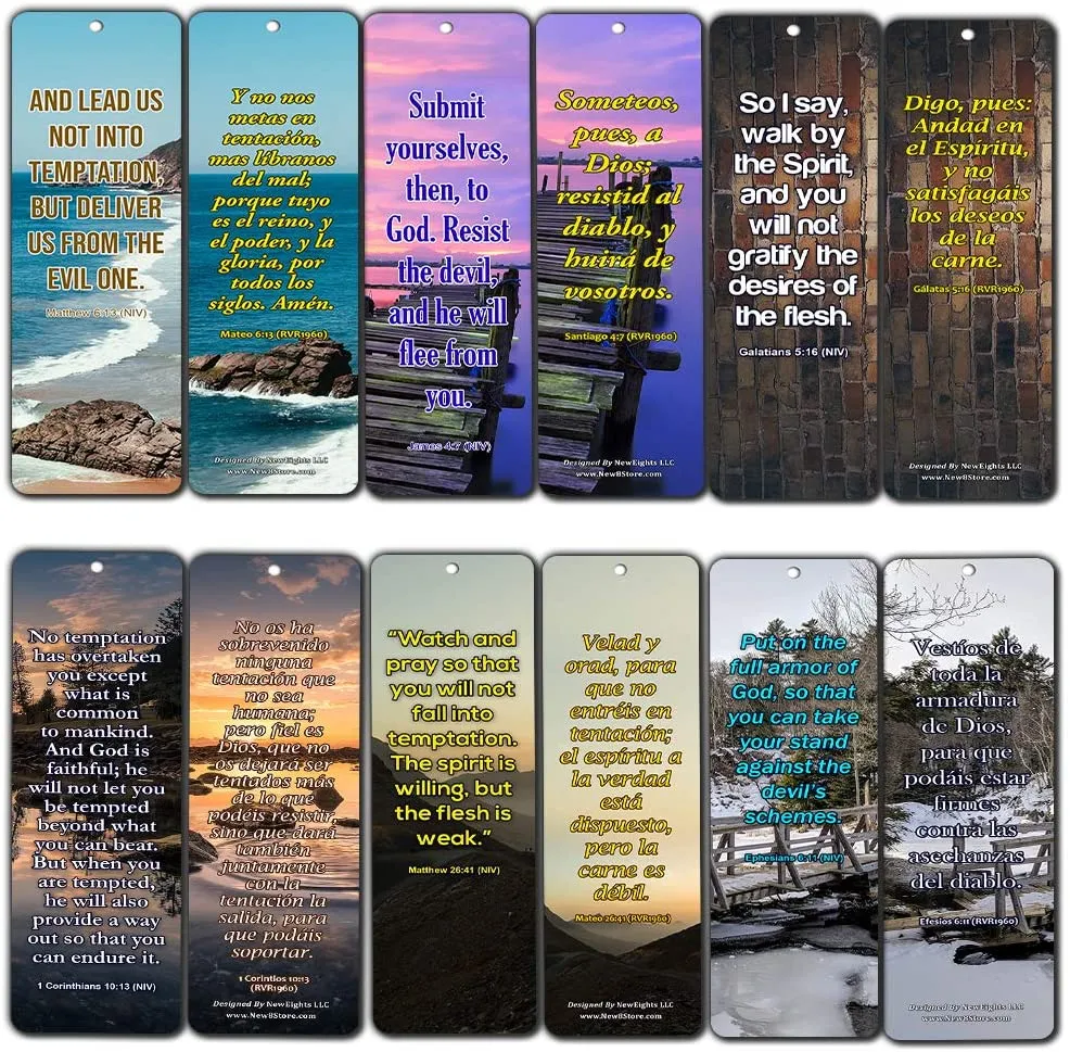 Bilingual Encouraging Bible Verses Bookmarks - Overcome Temptation (30-Pack) - Handy Bilingual Bible Verses Perfect for Daily Encouragement to Resist Temptation
