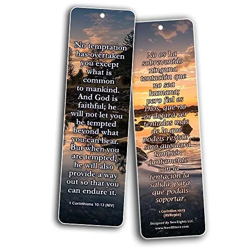 Bilingual Encouraging Bible Verses Bookmarks - Overcome Temptation (30-Pack) - Handy Bilingual Bible Verses Perfect for Daily Encouragement to Resist Temptation
