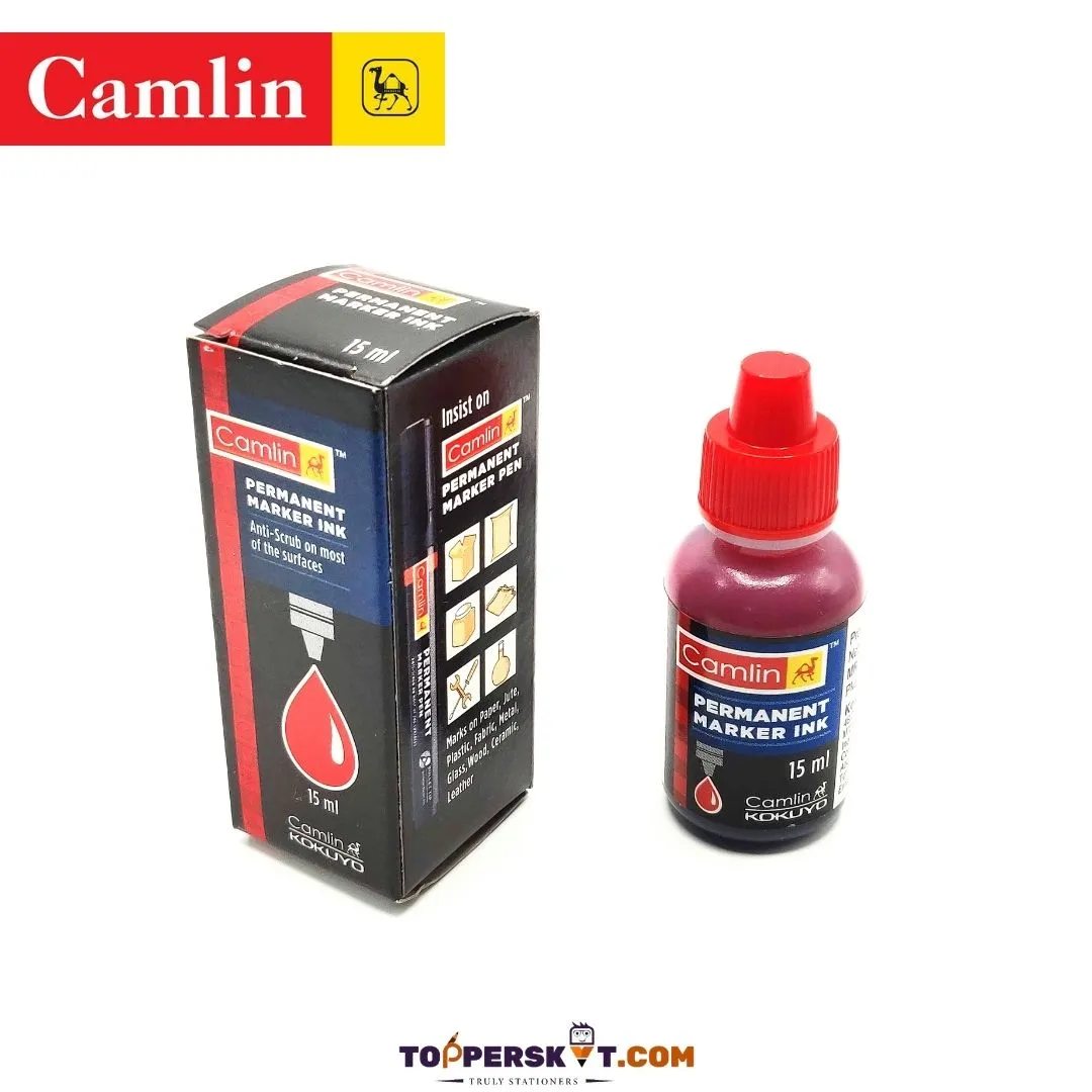 Camlin Permanent Marker Ink - 15ml, Red ( Pack of 1 )