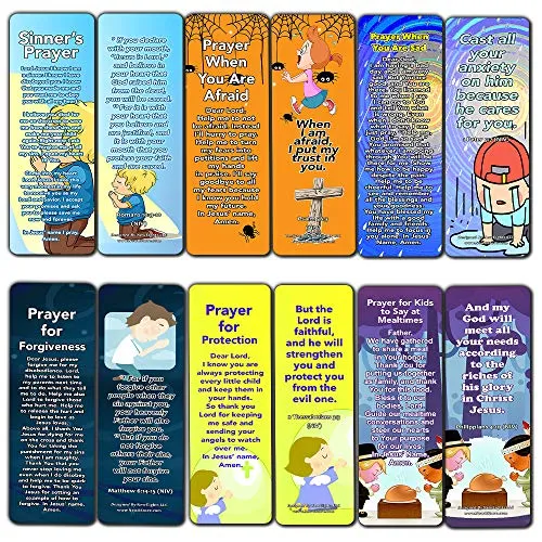Children's Prayers Bookmarks (30 Pack) - Handy Sample Prayer for Kids To Learn and Memorize