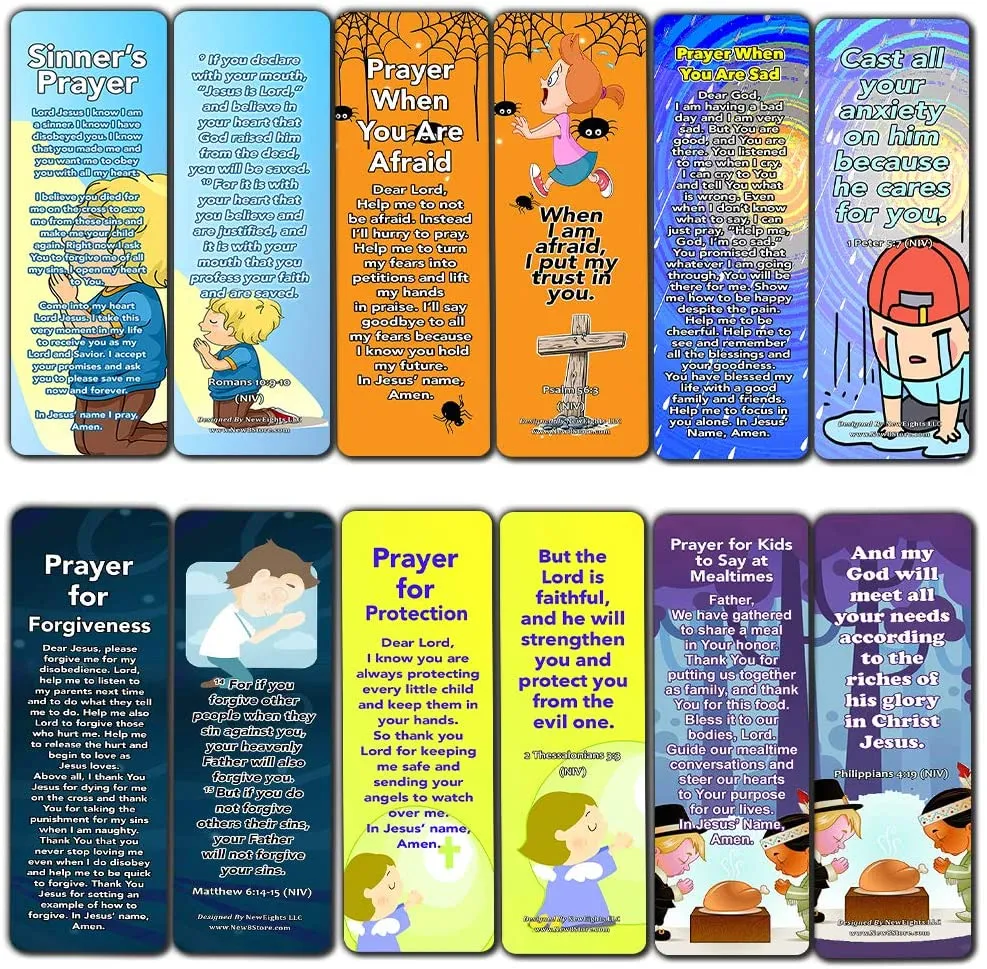 Children's Prayers Bookmarks (30 Pack) - Handy Sample Prayer for Kids To Learn and Memorize