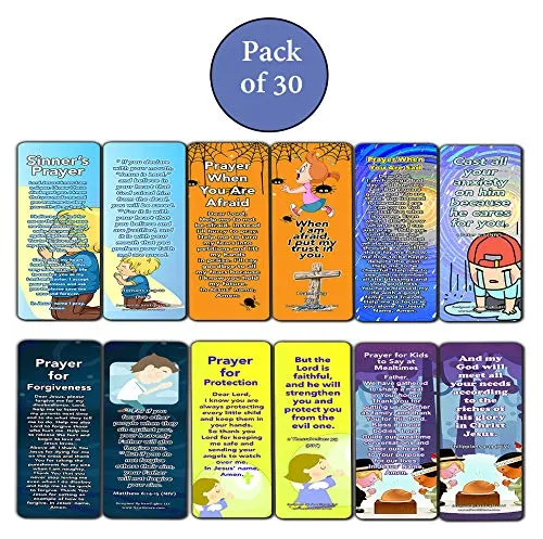 Children's Prayers Bookmarks (30 Pack) - Handy Sample Prayer for Kids To Learn and Memorize