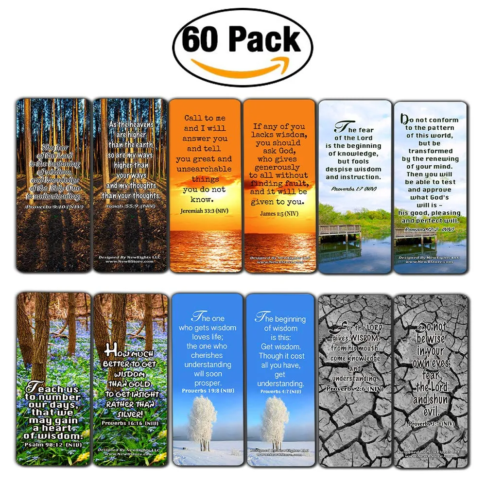 Christian Bookmarks Cards (60-Pack)- Wisdom Bible Verses - Christian Gifts for Adults Men Women Teens Kids Boys Girls - Church Supplies