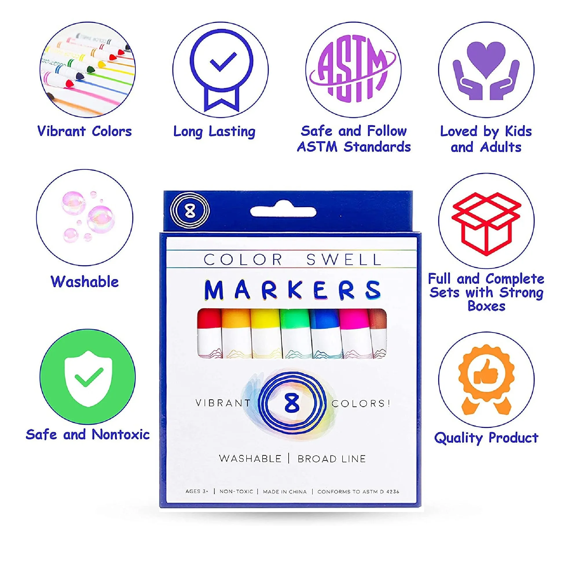 Color Swell Washable Bulk Markers 36 Packs 8 Vibrant Colors 288 Markers