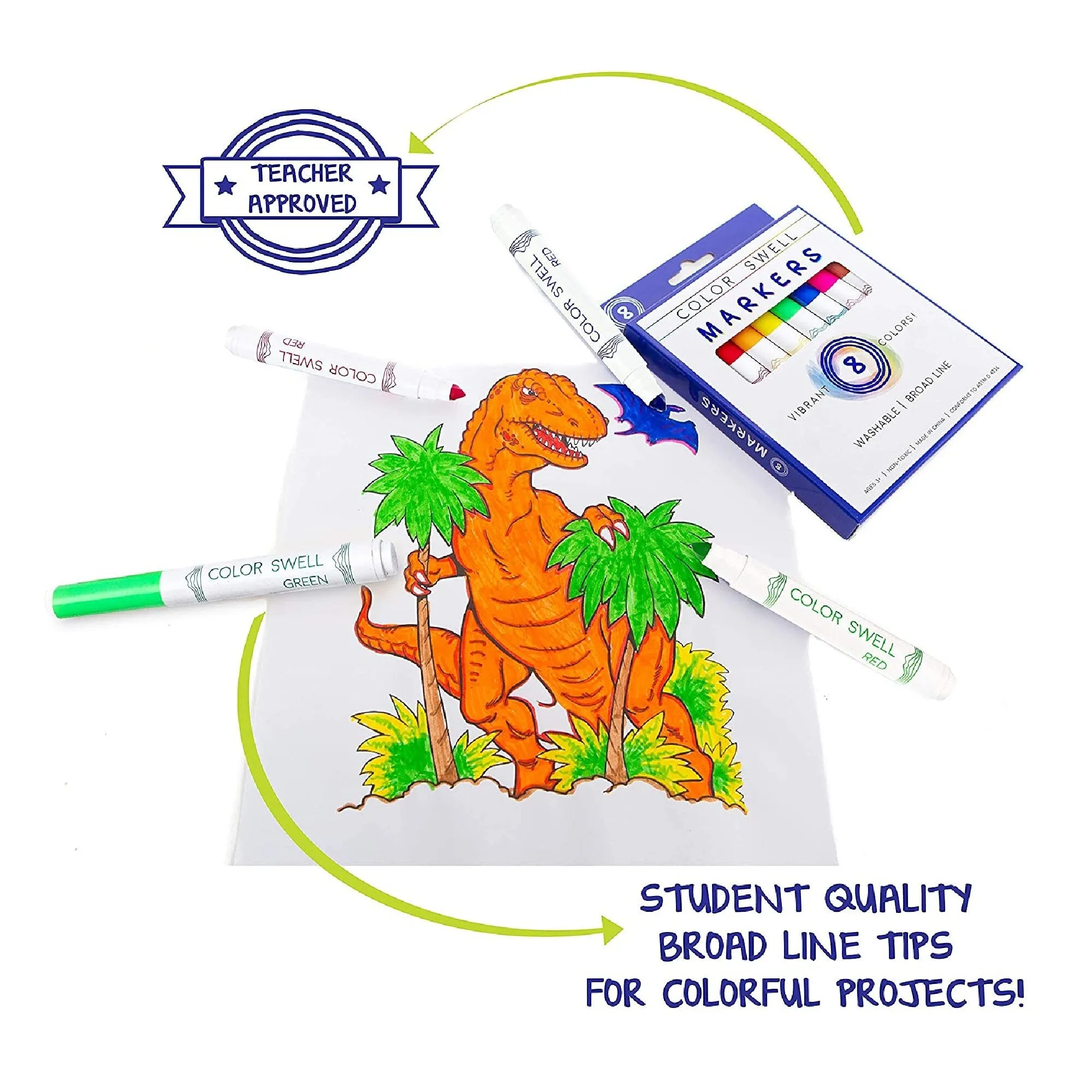 Color Swell Washable Bulk Markers 36 Packs 8 Vibrant Colors 288 Markers