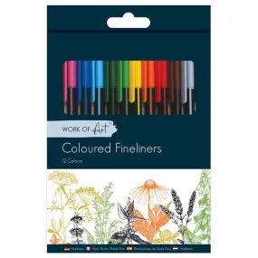 Coloured Fineliner Pens - 12 Pack Assorted Bright Colours Precision Drawing Writing Art Supplies