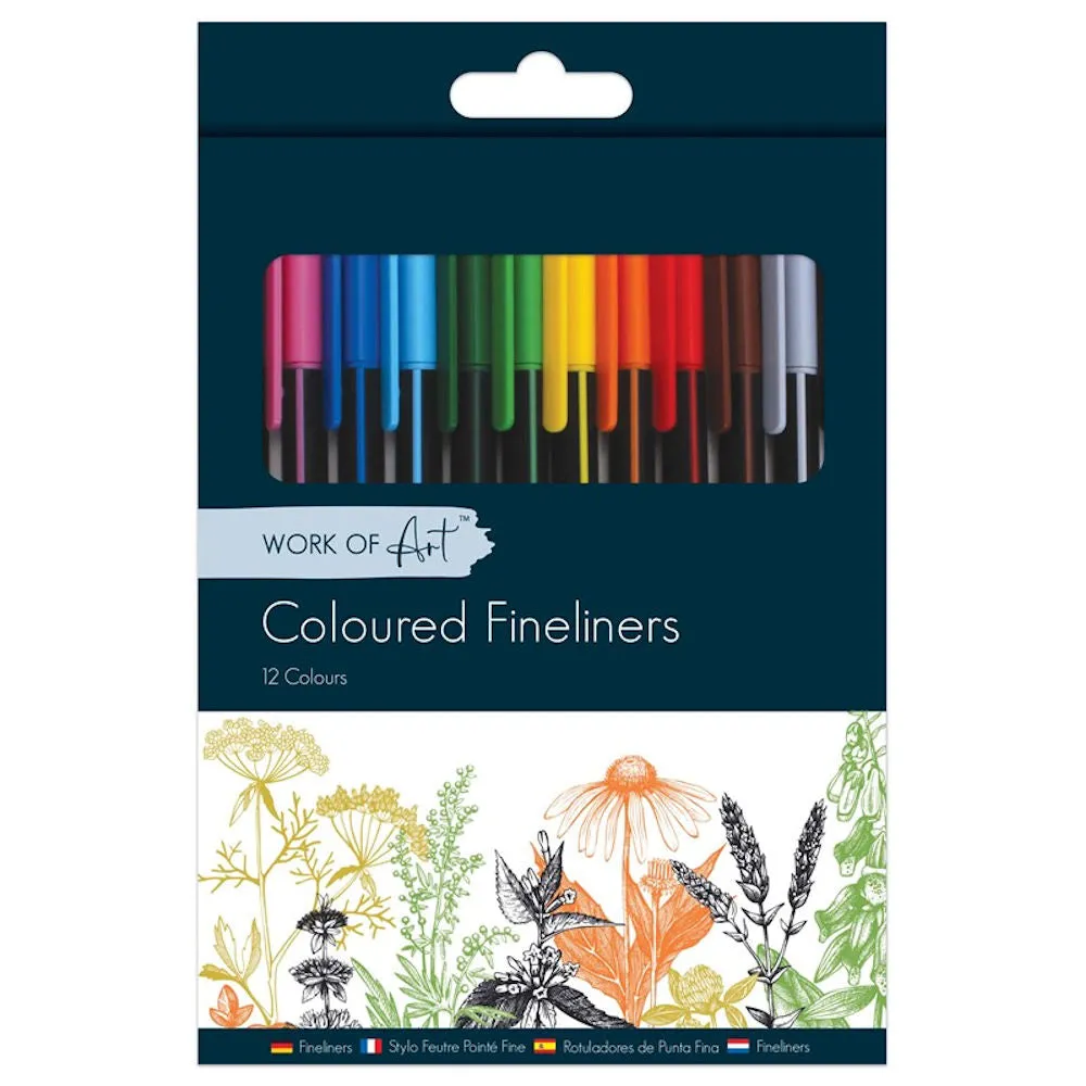 Coloured Fineliner Pens - 12 Pack Assorted Bright Colours Precision Drawing Writing Art Supplies