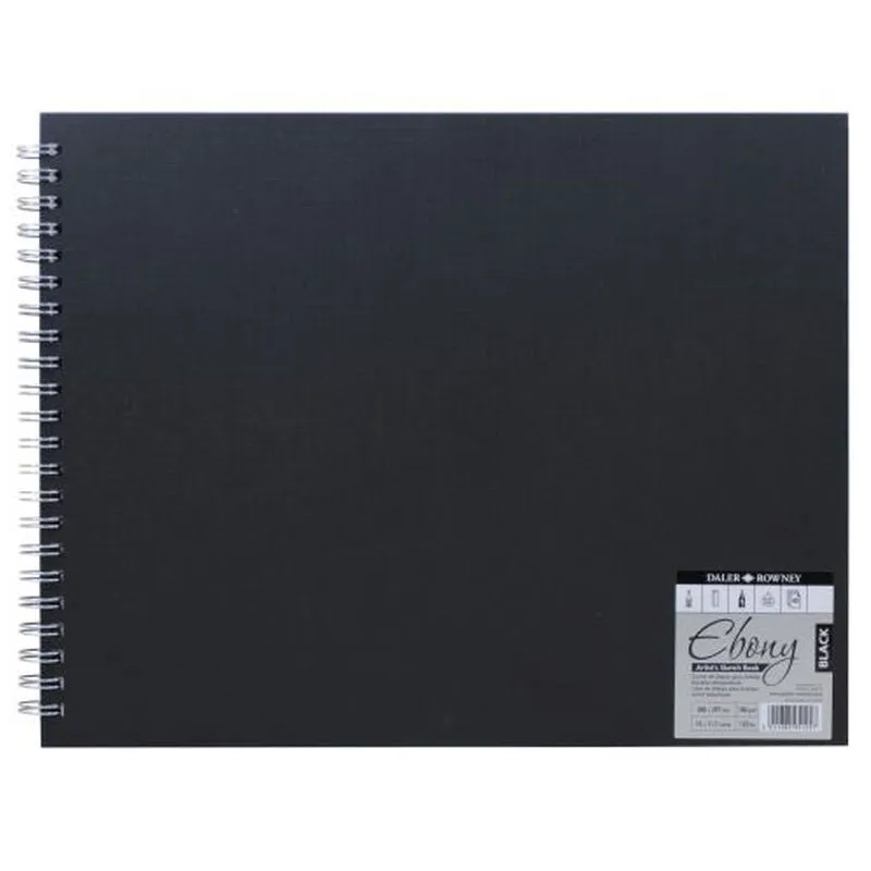 Daler Rowney Ebony Spiral Landscape Book Black 40sht 180gsm acid free 27*21cm