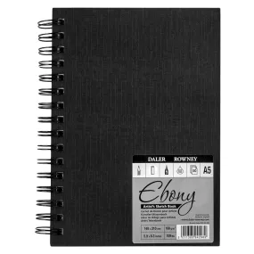 Daler Rowney Ebony Spiral Portrait Book Black 40sht 180gsm acid free A5
