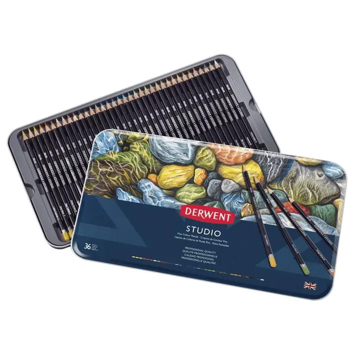 Derwent Studio Coloured Pencils Tin 36 Set Artists Professional