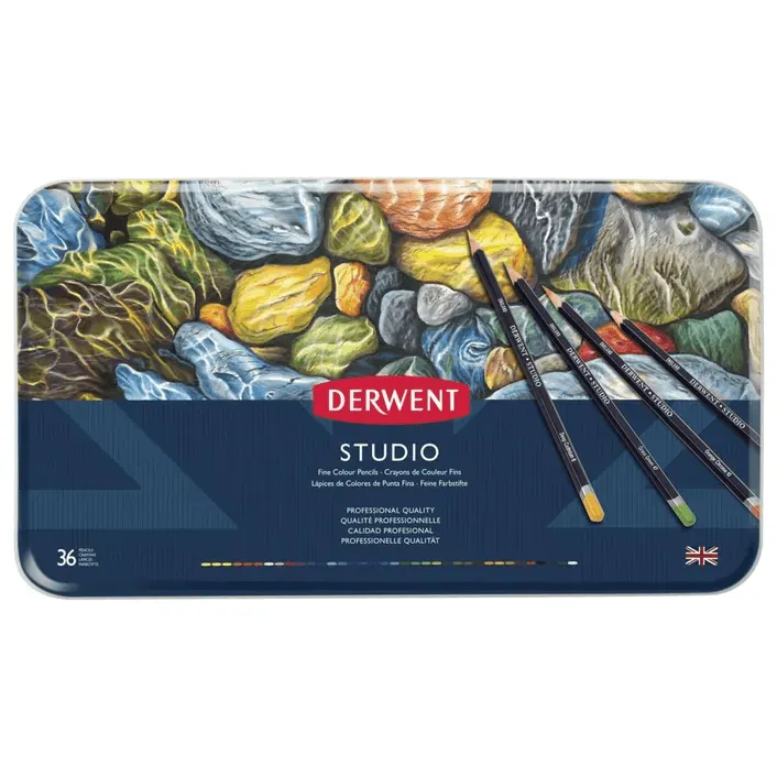 Derwent Studio Coloured Pencils Tin 36 Set Artists Professional