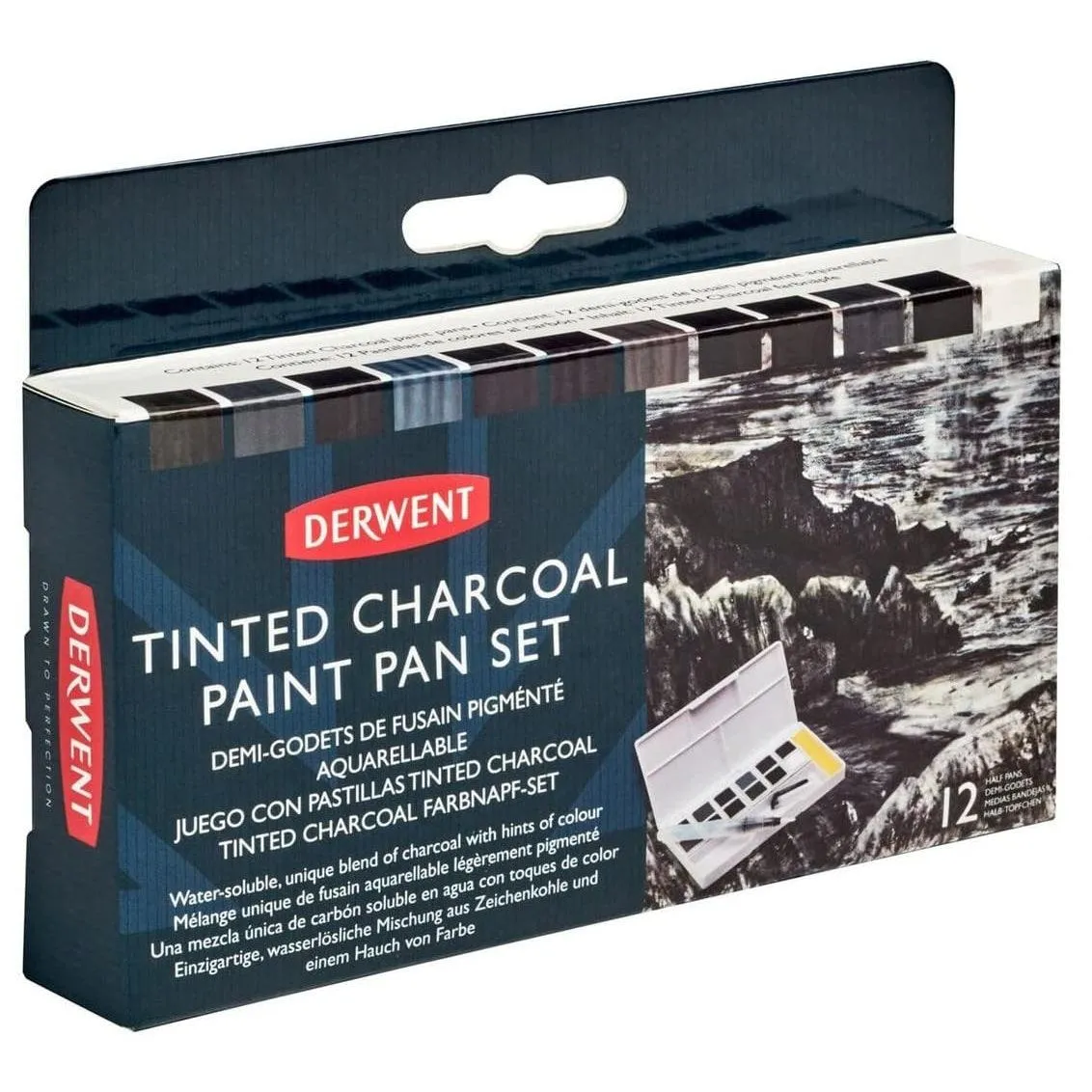 Derwent Tinted Charcoal Paint Pan Colours Set 12   Waterbrush
