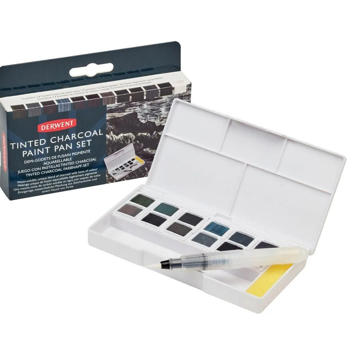 Derwent Tinted Charcoal Paint Pan Colours Set 12   Waterbrush