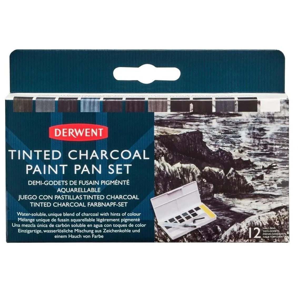 Derwent Tinted Charcoal Paint Pan Colours Set 12   Waterbrush