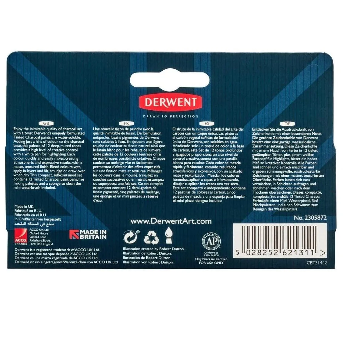 Derwent Tinted Charcoal Paint Pan Colours Set 12   Waterbrush