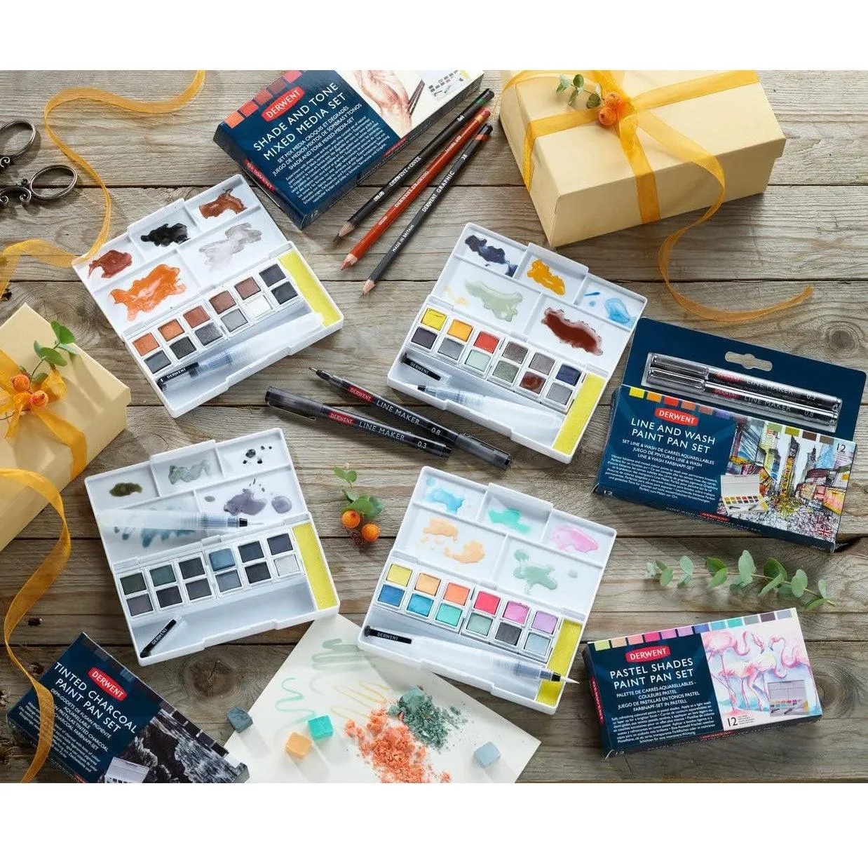 Derwent Tinted Charcoal Paint Pan Colours Set 12   Waterbrush