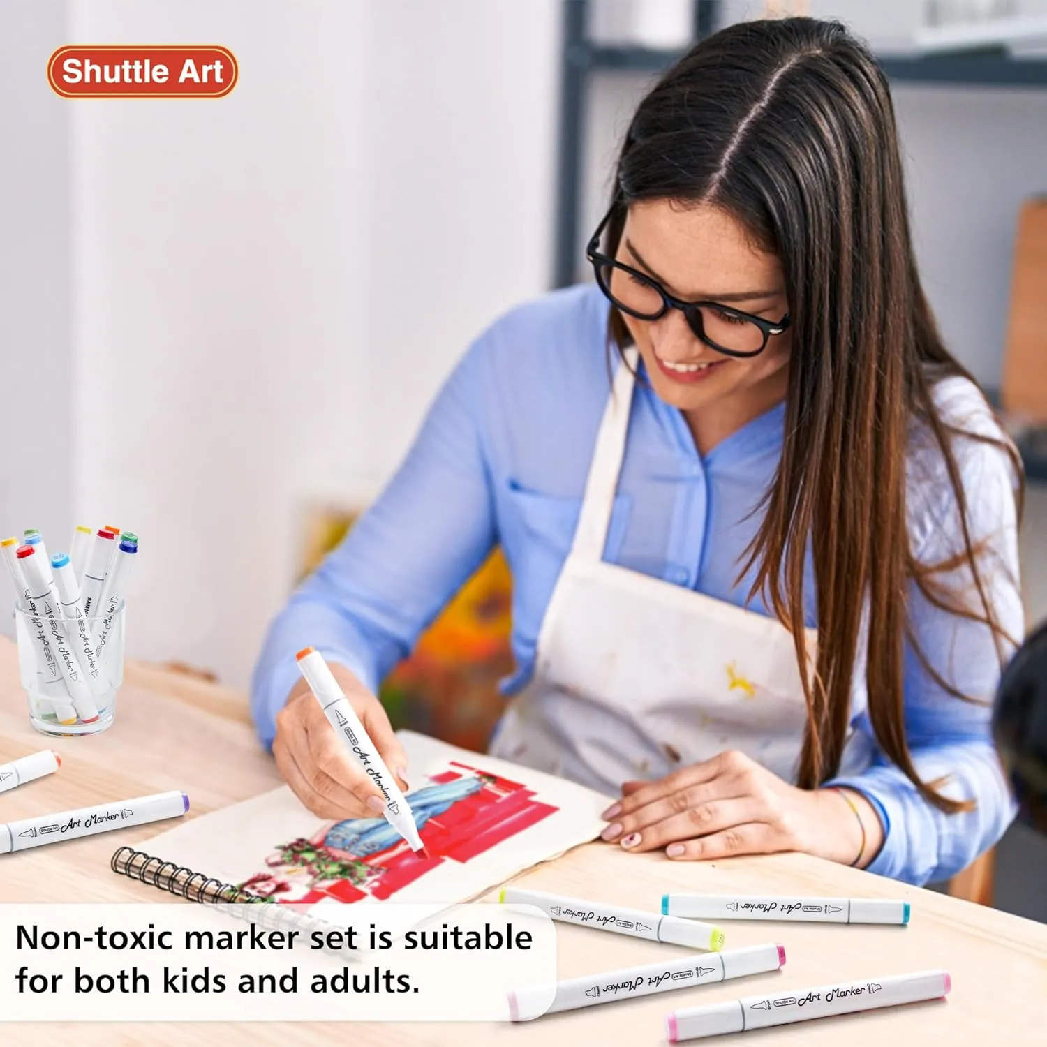 Dual Tip Brush & Chisel Tip Art Marker - Set of 50 Colors plus 1 Blender