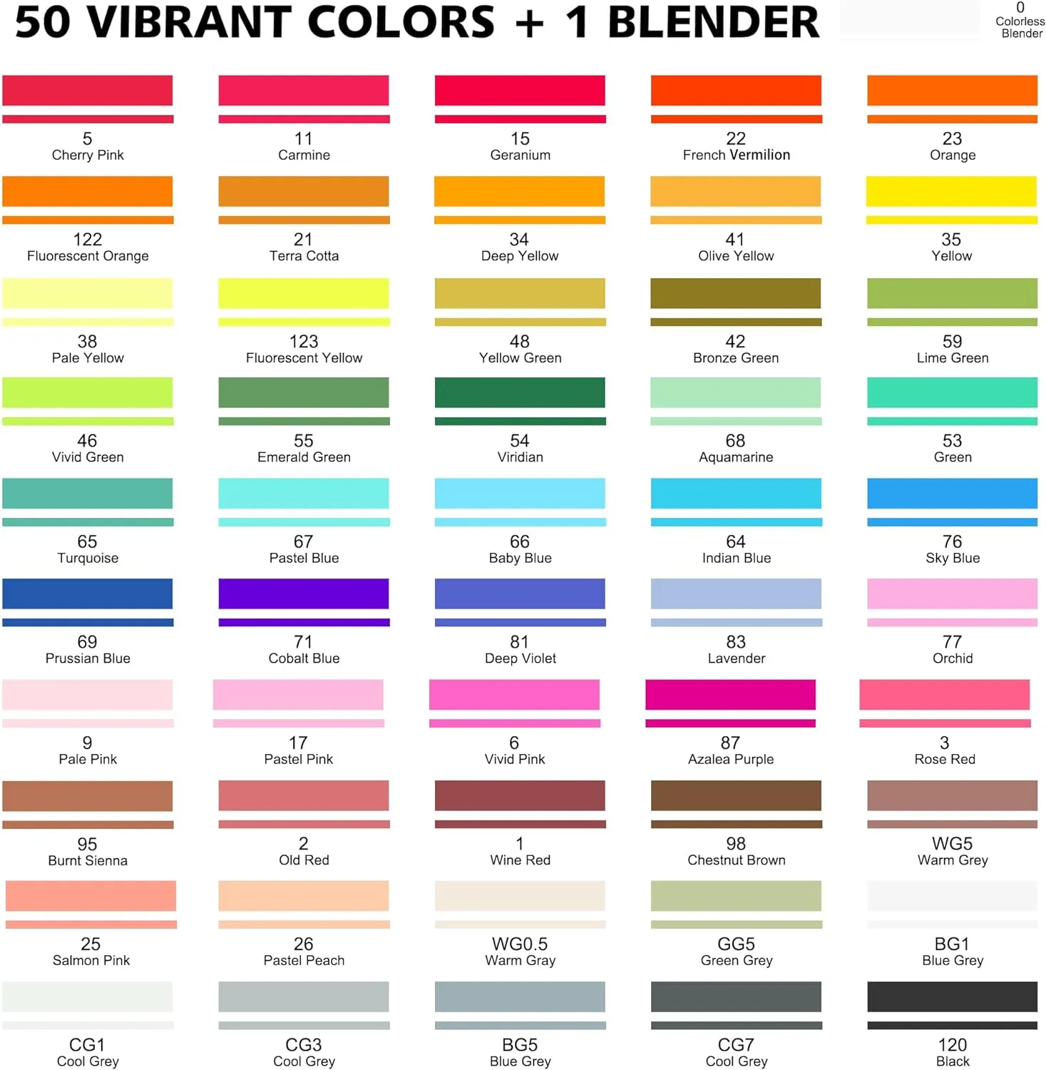 Dual Tip Brush & Chisel Tip Art Marker - Set of 50 Colors plus 1 Blender