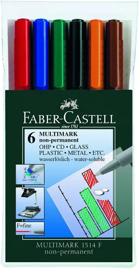 FABER-CASTELL Multimark Fine F 0.6mm Non-Permanent Wallet of 6