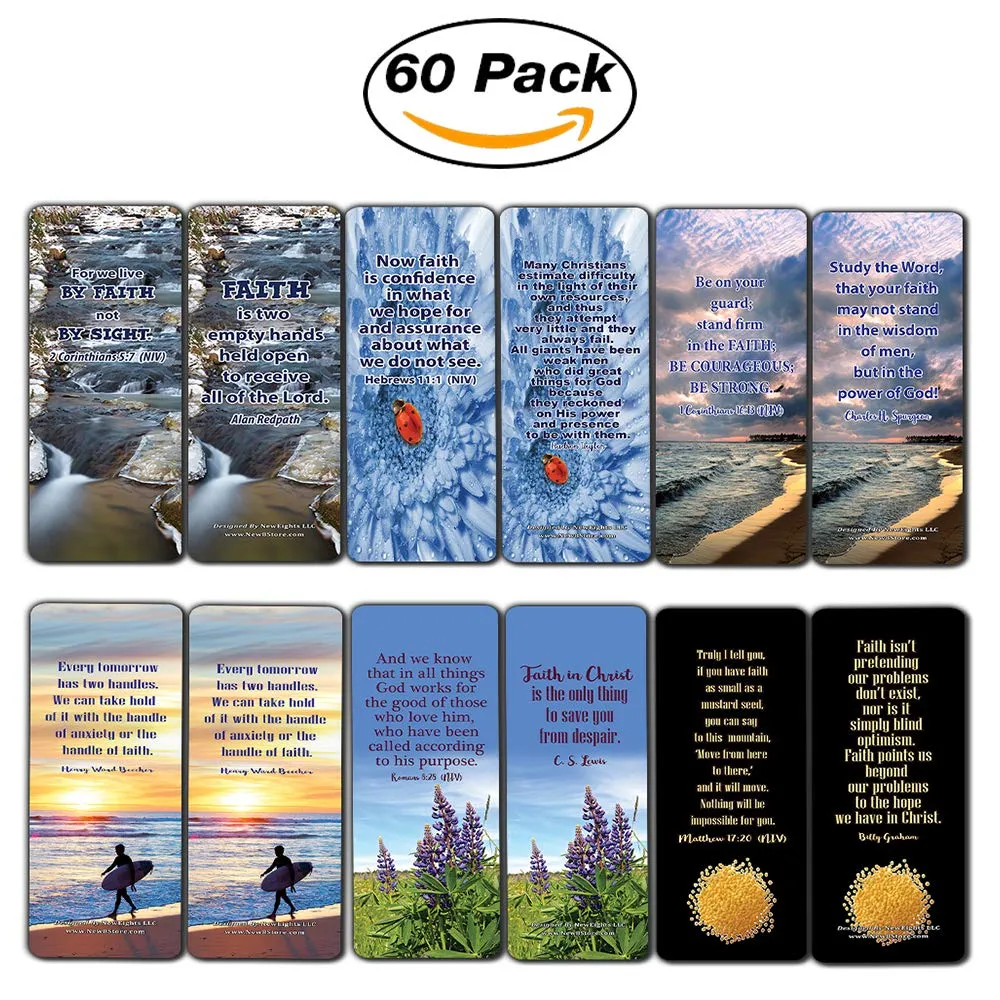 Faith Bible Scriptures & Quotes Bookmarks Cards (60-Pack)