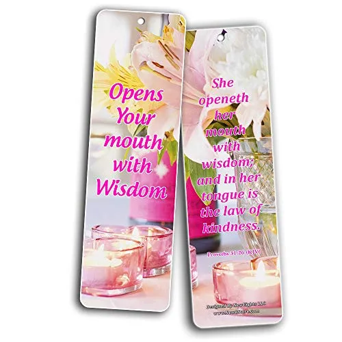 Feminine Strength Scripture Bookmarks (30 Pack) - Handy Life Changing Bible Texts and Quotes That Are Very Uplifting Perfect for Daily Devotional for Women