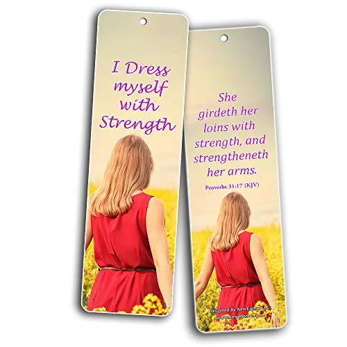 Feminine Strength Scripture Bookmarks (30 Pack) - Handy Life Changing Bible Texts and Quotes That Are Very Uplifting Perfect for Daily Devotional for Women