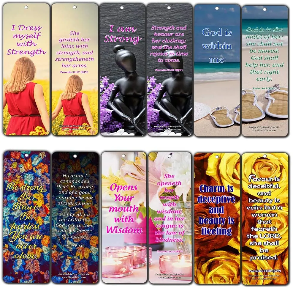 Feminine Strength Scripture Bookmarks (30 Pack) - Handy Life Changing Bible Texts and Quotes That Are Very Uplifting Perfect for Daily Devotional for Women