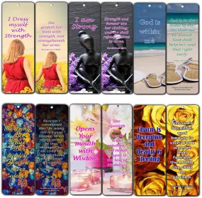 Feminine Strength Scripture Bookmarks (30 Pack) - Handy Life Changing Bible Texts and Quotes That Are Very Uplifting Perfect for Daily Devotional for Women