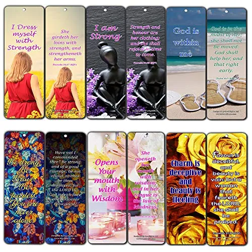 Feminine Strength Scripture Bookmarks (30 Pack) - Handy Life Changing Bible Texts and Quotes That Are Very Uplifting Perfect for Daily Devotional for Women