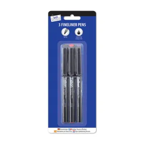 Fine Liner Pens - 3 Pack Assorted Colours Precision Drawing Writing Art Supplies